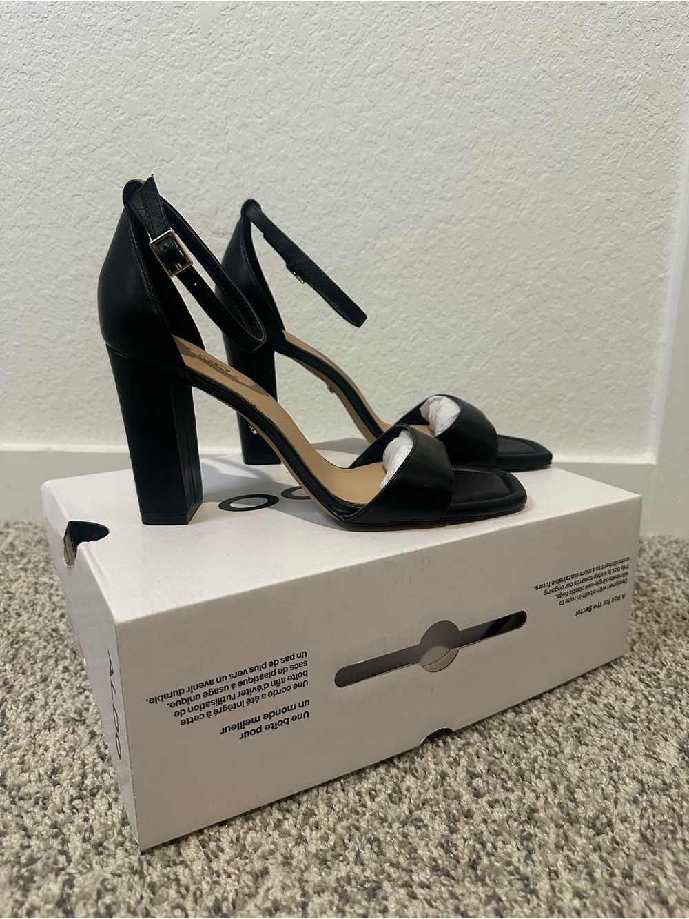 Aldo Black Block Heel Ankle-Strap Sandals